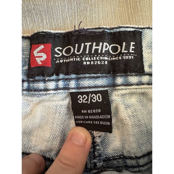 SouthPole Y2K Streetwear Men Jeans 32x30 Distressed Light Acid Wash HipHop Urban - Picture 6 of 7